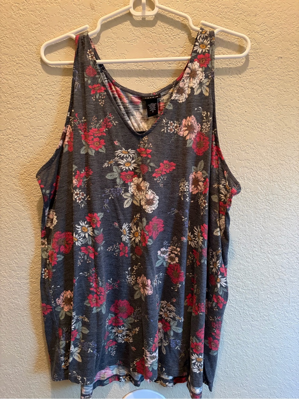 torrid Charcoal Floral Scoop Tank Top with Pink & Cream Blooms